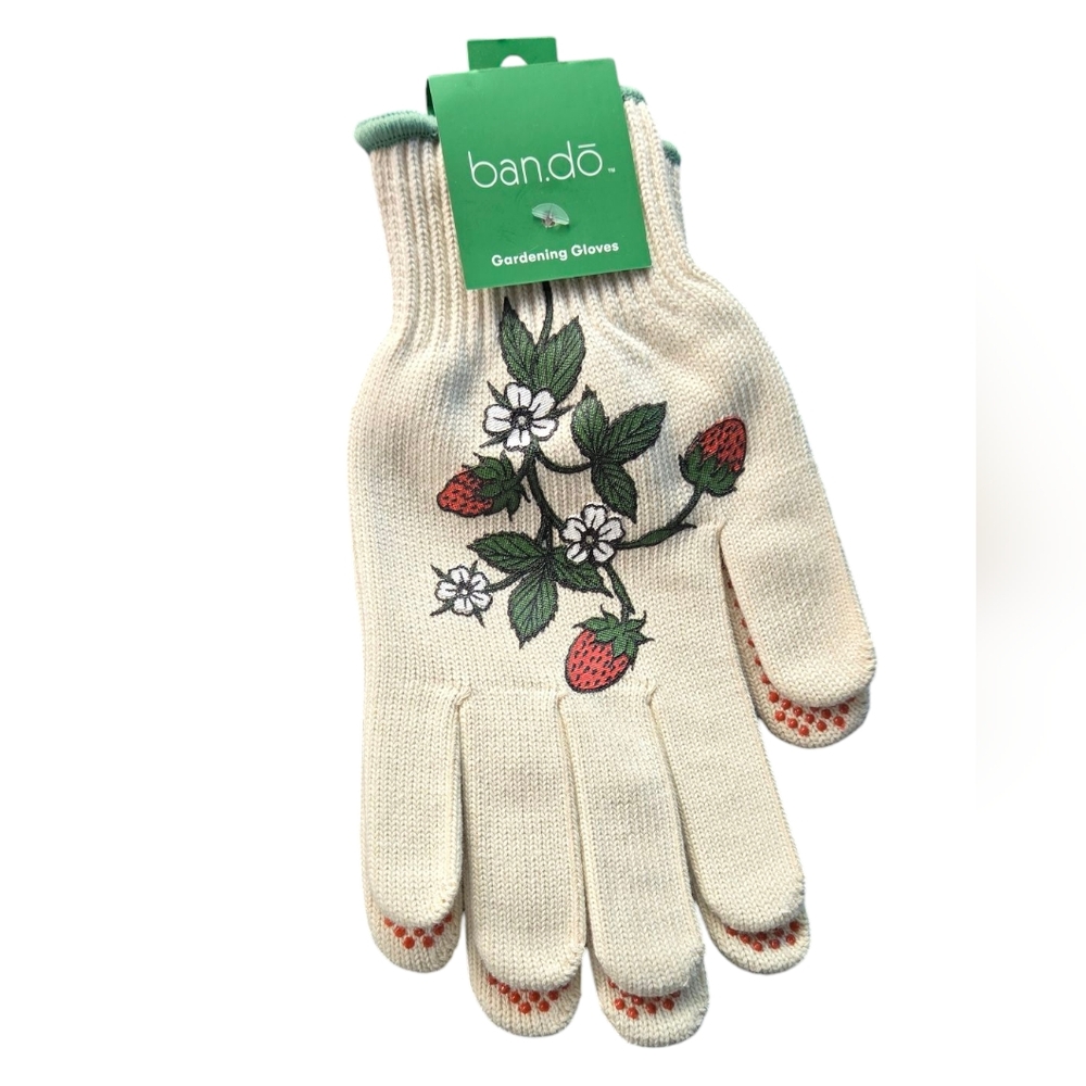 Ban.do Cream Gardening Gloves with Strawberry Design